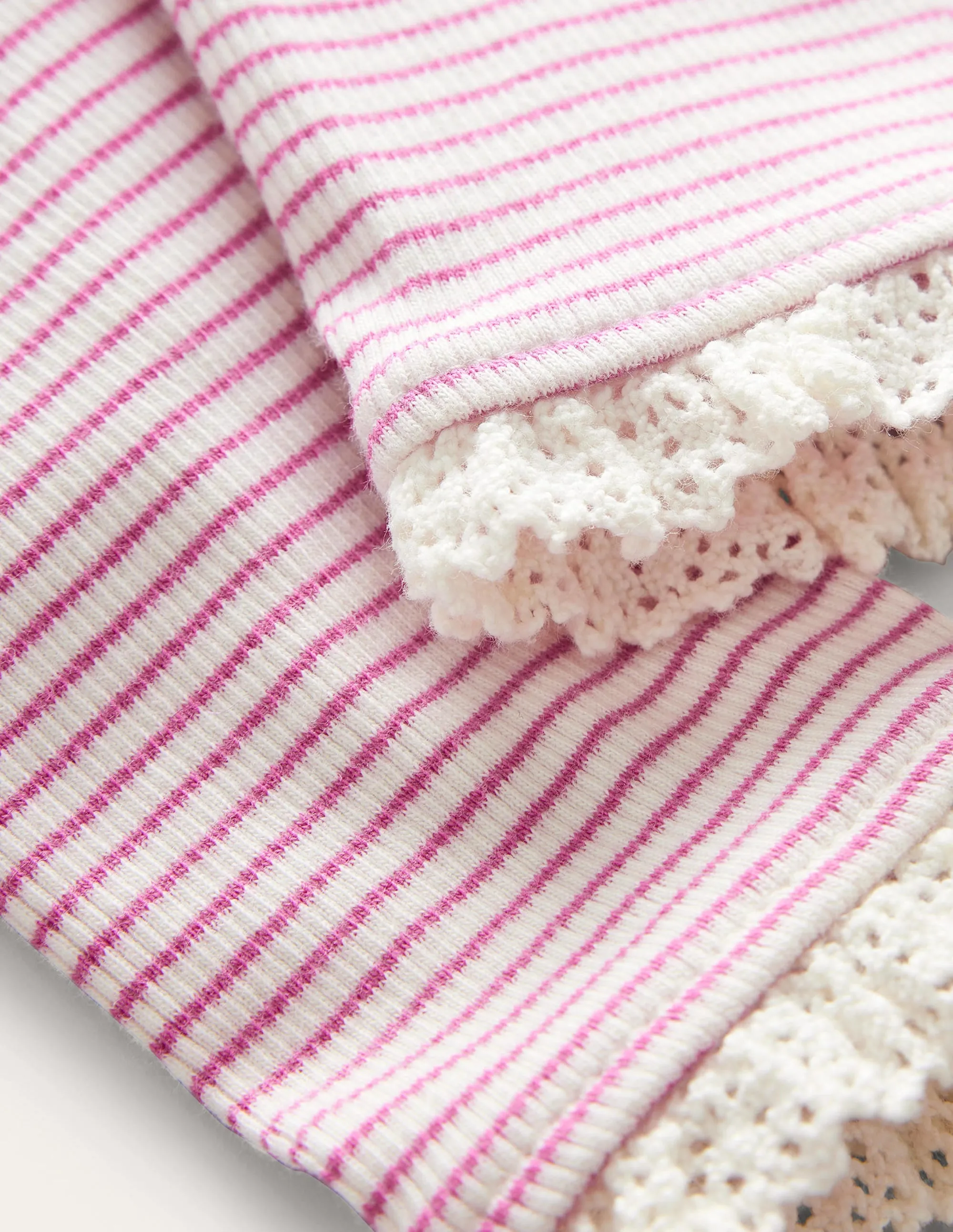 Ribbed Lace Leggings-Ivory/Pink