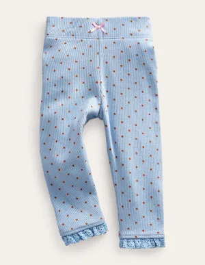 Ribbed Lace Leggings-Soft Blue Brown Spot