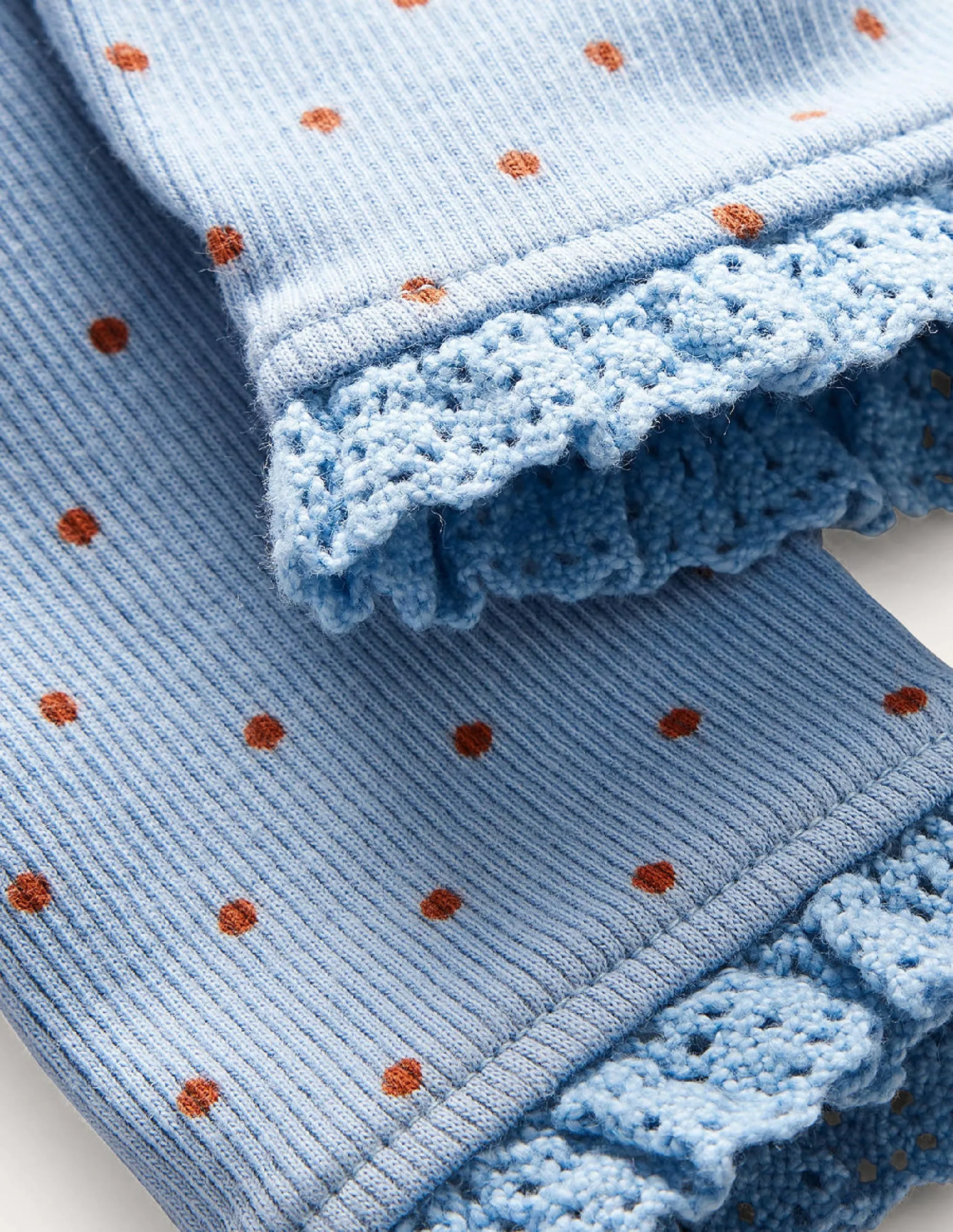 Ribbed Lace Leggings-Soft Blue Brown Spot