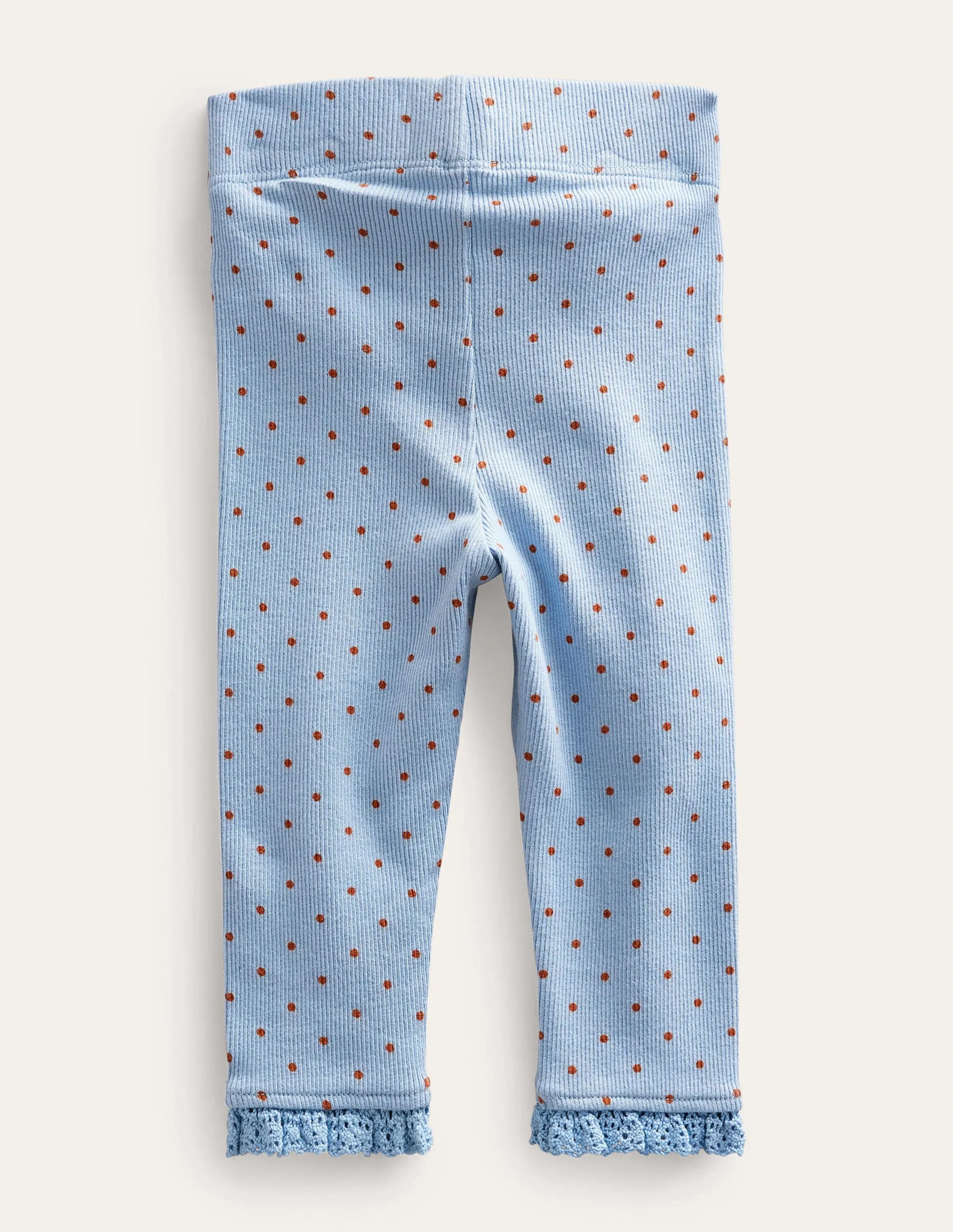 Ribbed Lace Leggings-Soft Blue Brown Spot