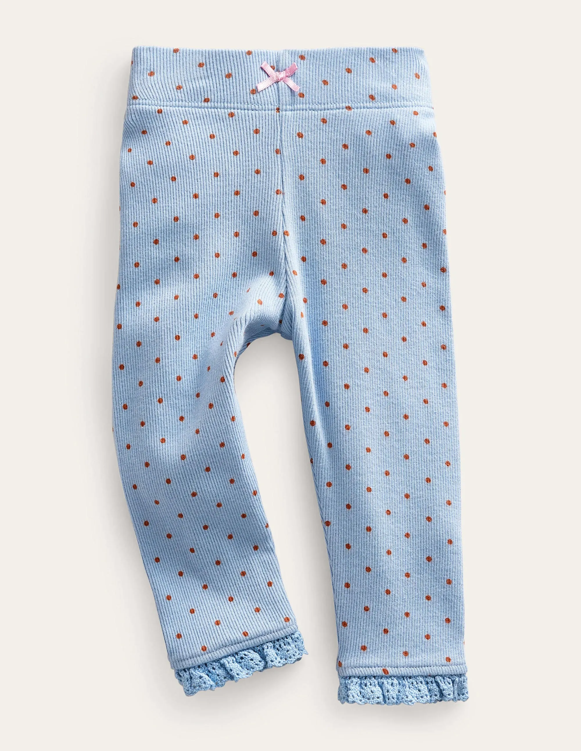 Ribbed Lace Leggings-Soft Blue Brown Spot