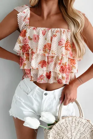 Flirty Potential Tiered Mesh Crop Top (Multi) NonPill Surface Treatment Eco Conscious Packaging