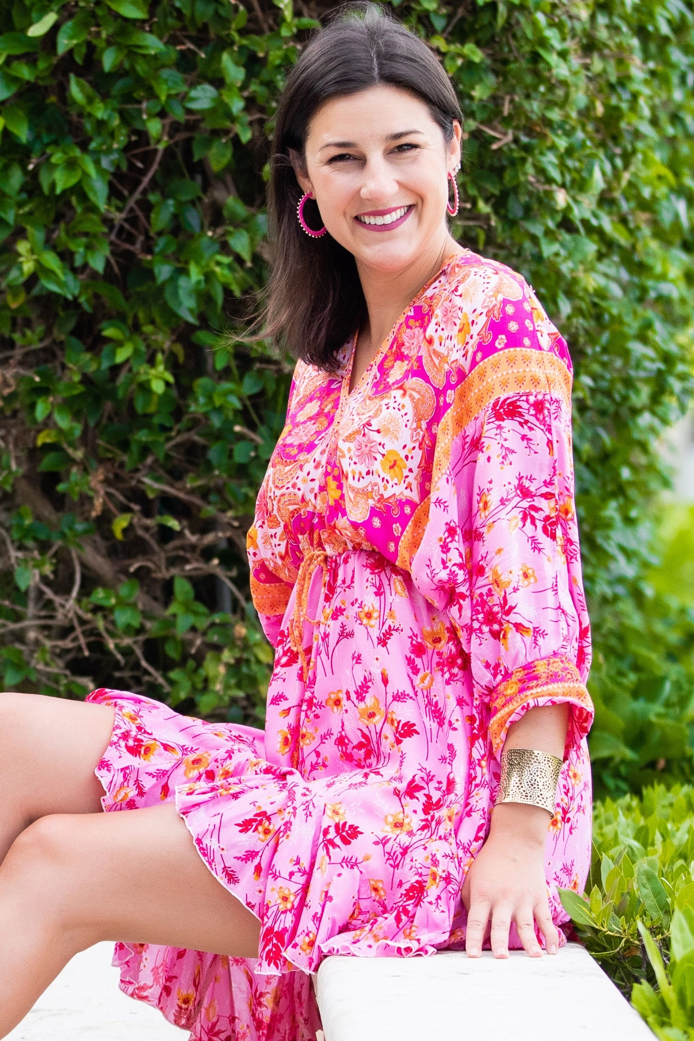 MoldResistantTexture Paloma Dress / Hot Pink