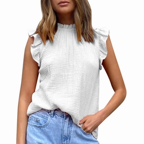 CHIFFON SOLID COLOR PATCHWORK SLEEVELESS BLOUSE_CWTBLSL0361 Odor Resistant Finish EasyCare Material