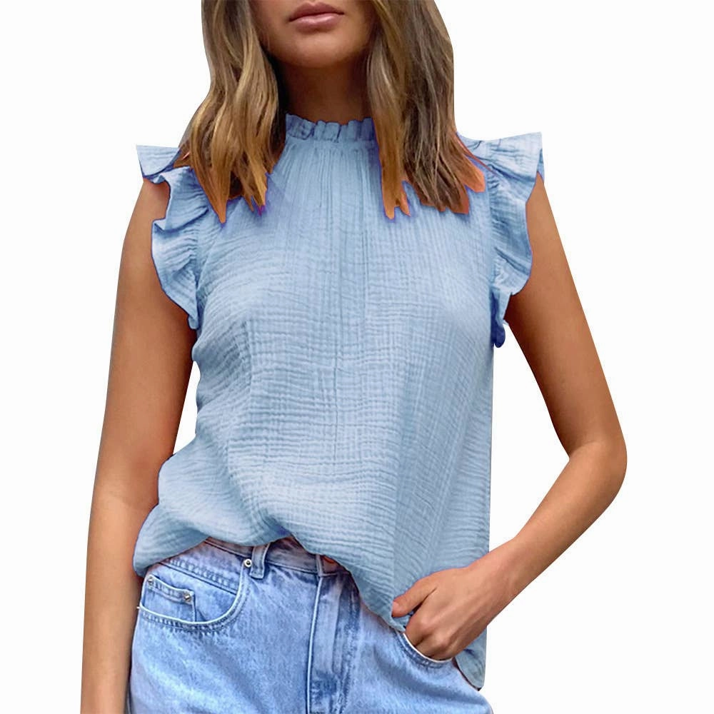 CHIFFON SOLID COLOR PATCHWORK SLEEVELESS BLOUSE_CWTBLSL0361 TwoToneEffect Loose cut