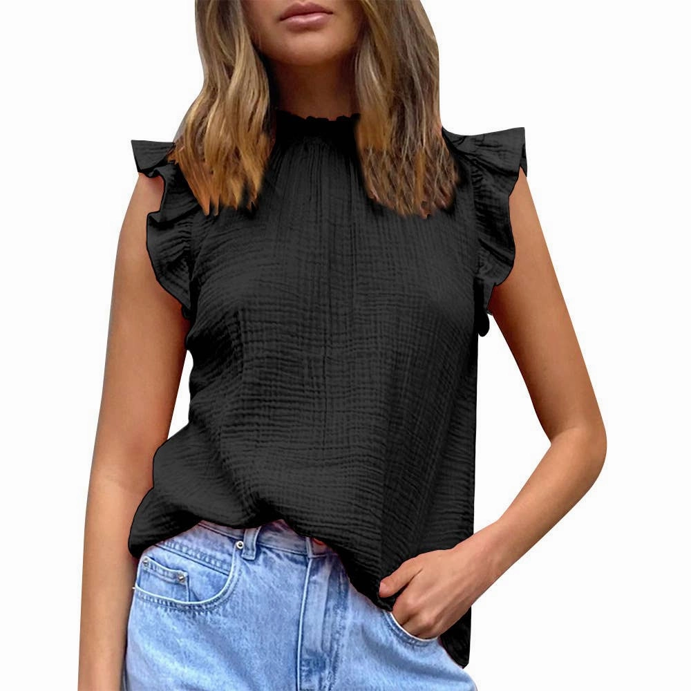 CHIFFON SOLID COLOR PATCHWORK SLEEVELESS BLOUSE_CWTBLSL0361 Anti Fade Technology