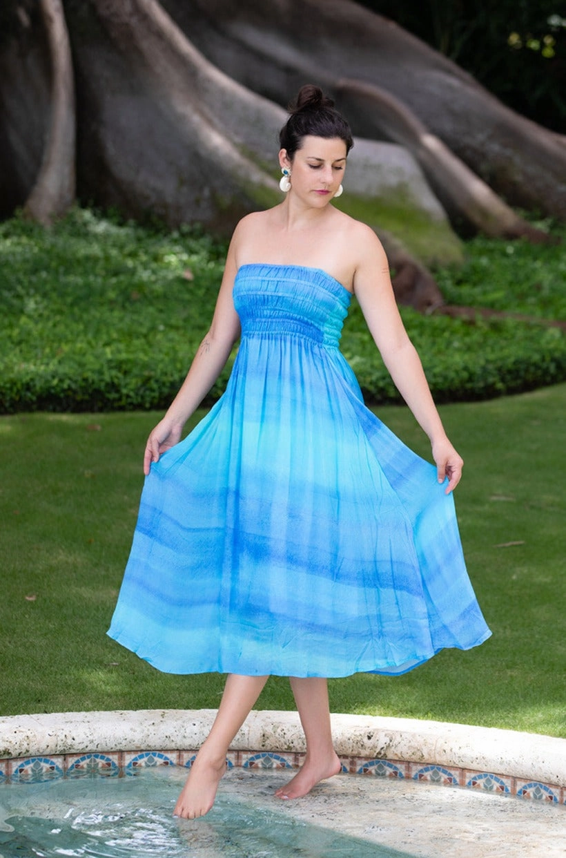 Rio Dress / Blue Watercolor Smooth Wear Smooth-Lining