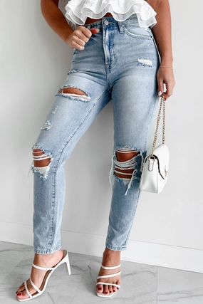 Daily Style Carter High Rise Distressed Girlfriend Jeans (Light)