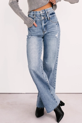 Xander High Rise Double Waist Saige Denim Jeans (Medium) Thermal Insulation Layer Casual Chic Look