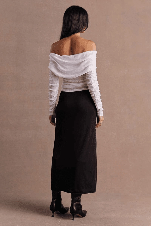 Rise Mesh Long Sleeve Dress Black/Chalk Relax Tones Refined Presence