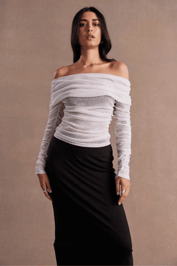 Season Ready Rise Mesh Long Sleeve Dress Black/Chalk