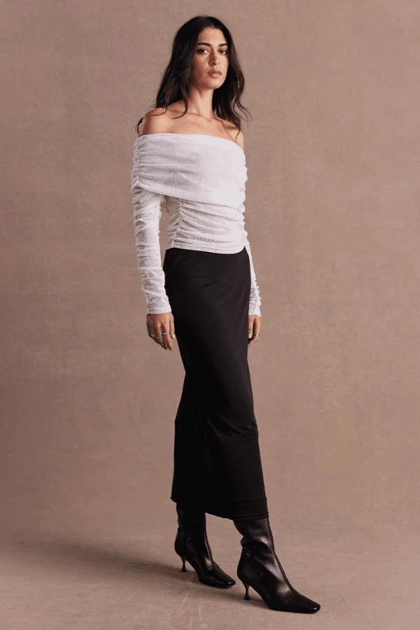 Easy and Effortless Rise Mesh Long Sleeve Dress Black/Chalk
