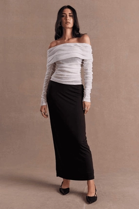 Rise Mesh Long Sleeve Dress Black/Chalk Draped Layer Color Pop