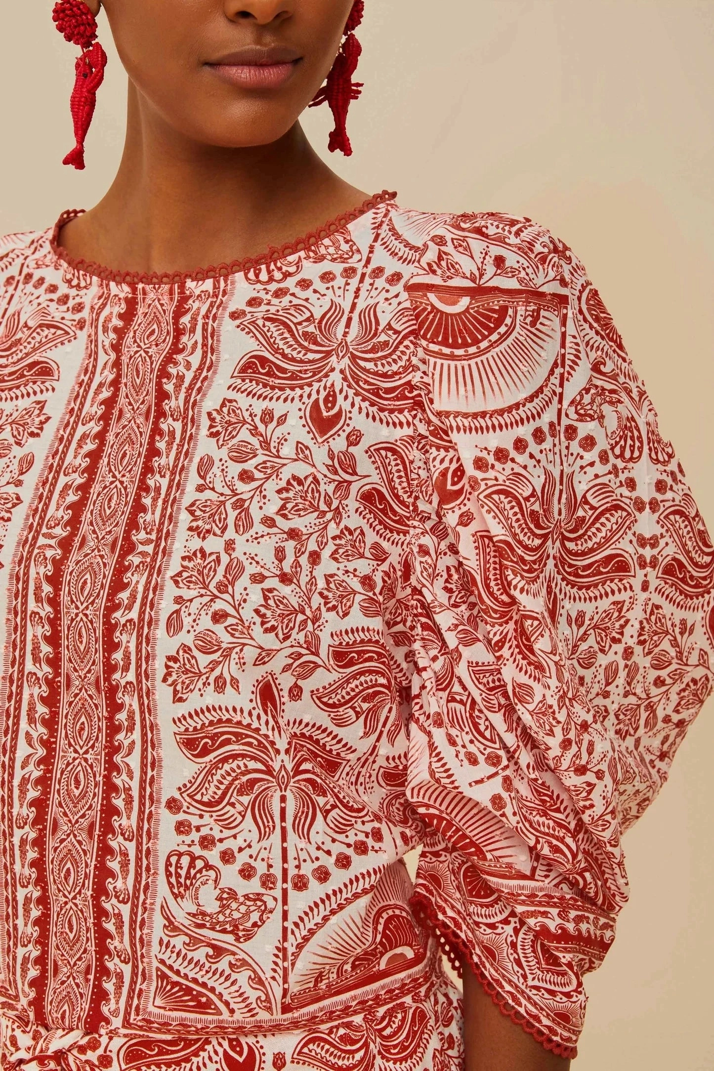 Reinforced Neckline Detail River Ride Blouse Red