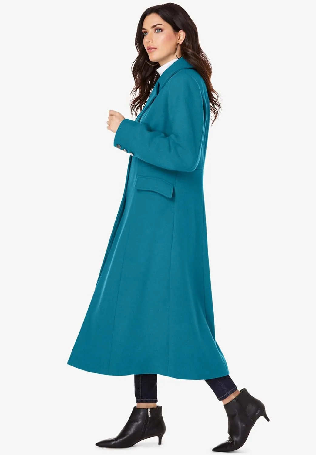 Roaman's Women's Plus Size Long Wool Blend Coat