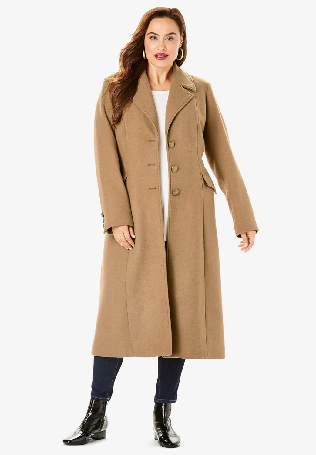 Roaman's Women's Plus Size Long Wool Blend Coat