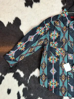 ROCK&ROLL BOYS BRIGHT TURQUOISE RRCB BLACK LONG SLEEVE SNAP