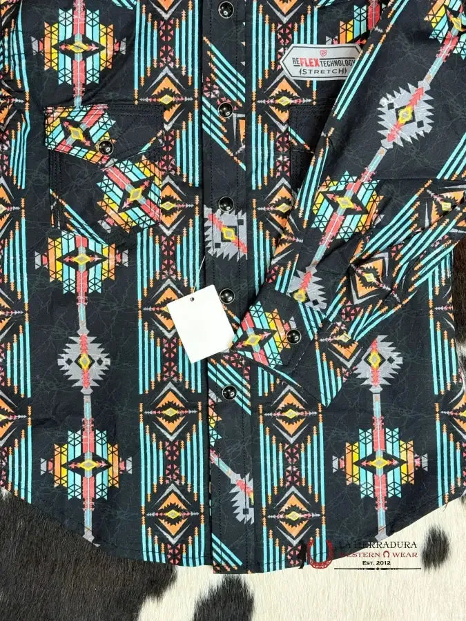 ROCK&ROLL BOYS BRIGHT TURQUOISE RRCB BLACK LONG SLEEVE SNAP