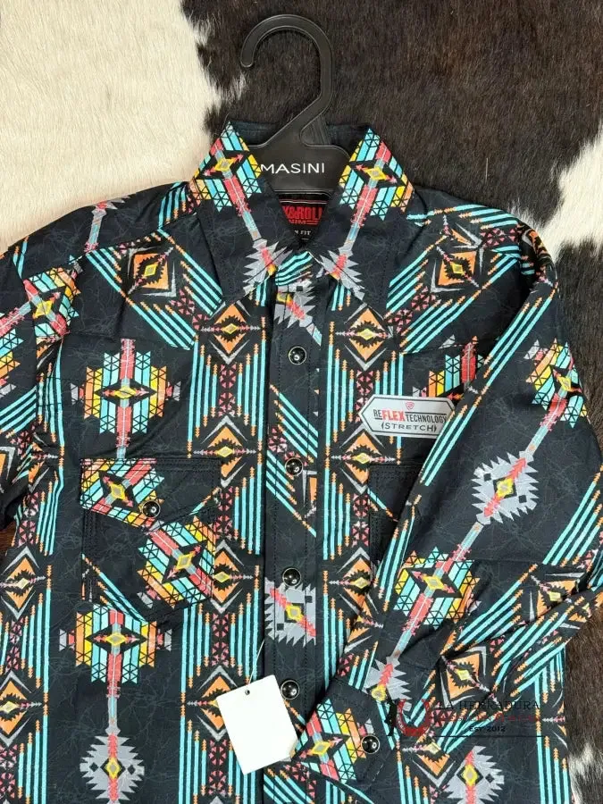 ROCK&ROLL BOYS BRIGHT TURQUOISE RRCB BLACK LONG SLEEVE SNAP