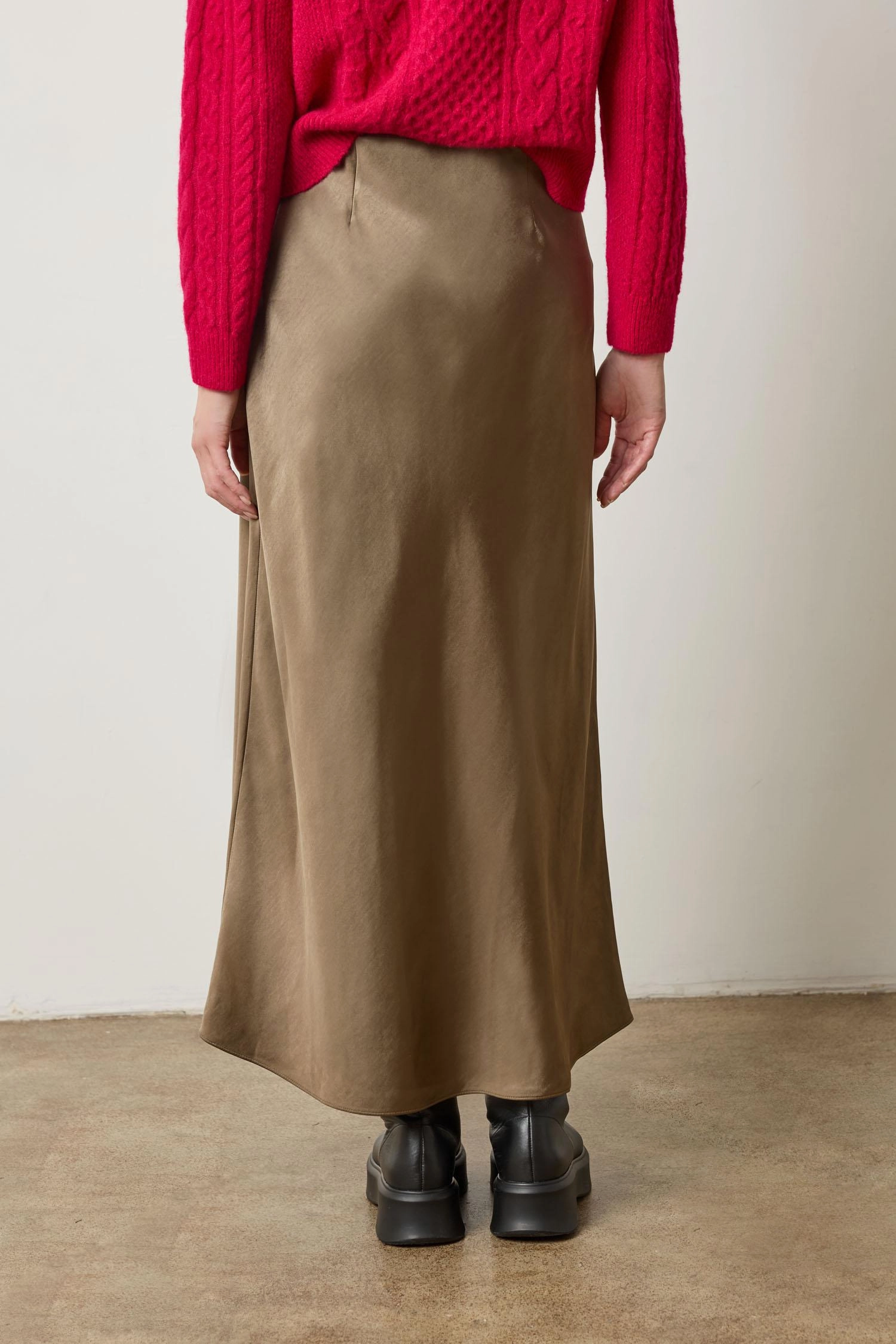 Satin Bias Maxi Skirt in Parsley Tear Resistant Material