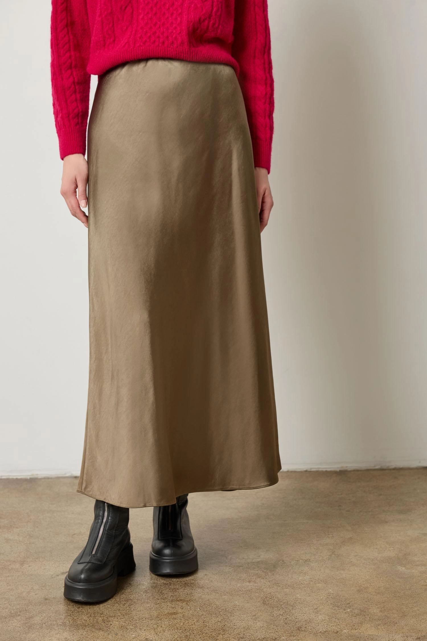 Satin Bias Maxi Skirt in Parsley Daily Mood