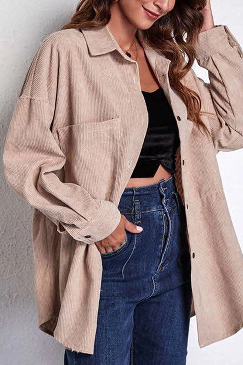 Casual Style STITCHING POCKETS CORDUROY SHIRT