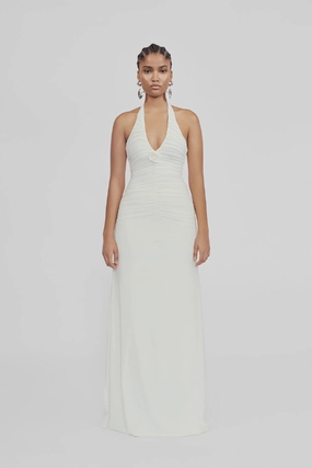 Shirred-Detail Chic Casual Wear Roman Off White