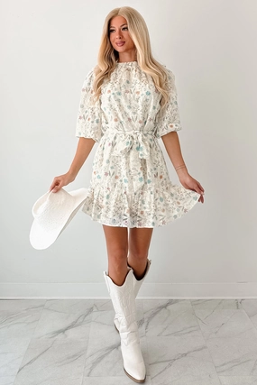 Romance Optional Floral Lace Mini Dress (Ivory/Multi) windproof Insulating-Lining