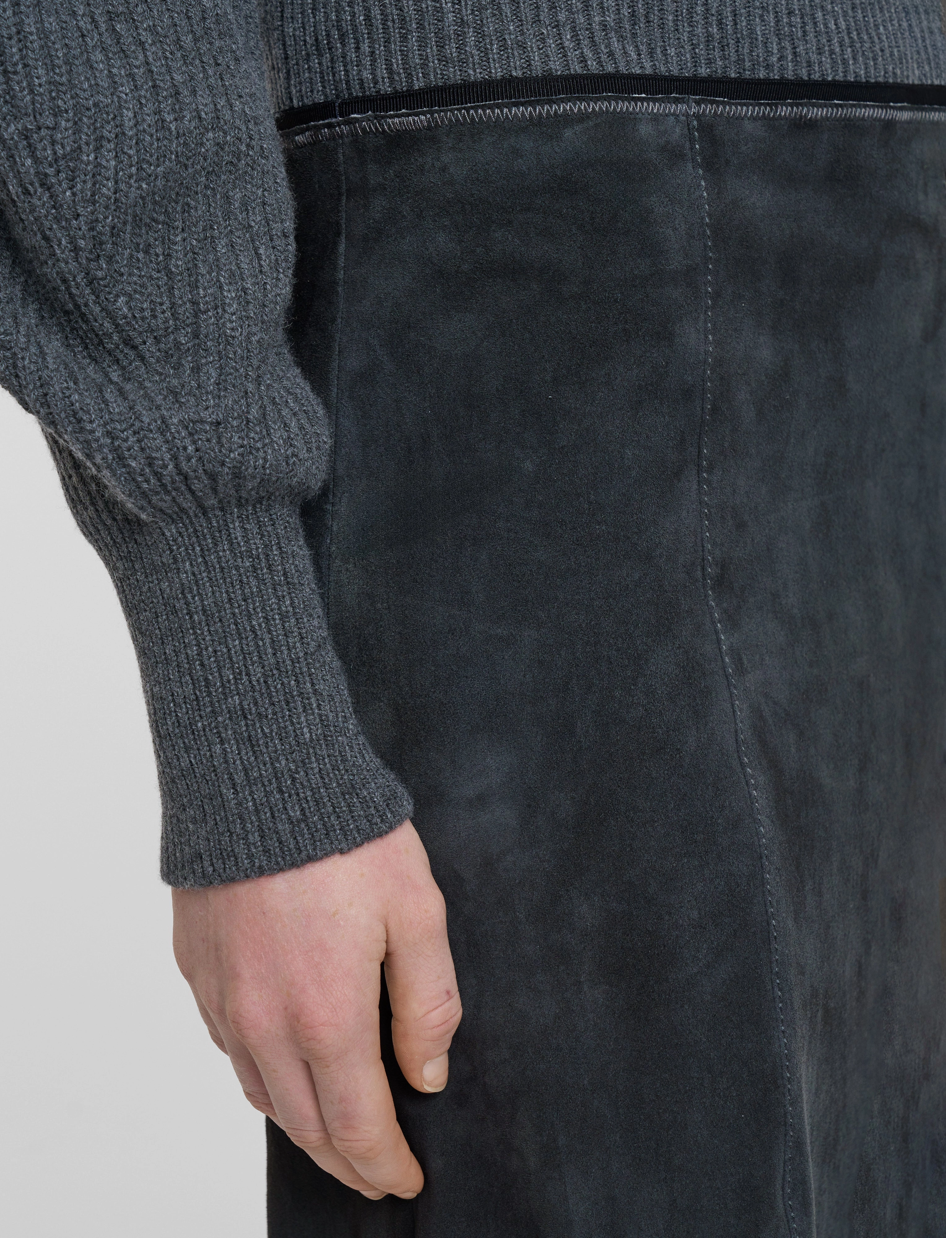 Rolled Hem Hidden pockets Nicole Suede Stretch Skirt
