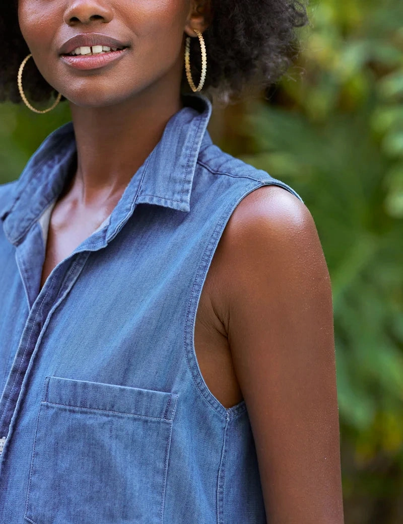 Calm Flow Regular-fit Rory Maxi Sleeveless Shirtdress Vintage Stonewashed Indigo