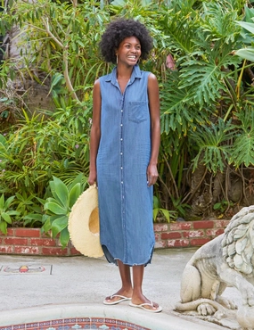 Rory Maxi Sleeveless Shirtdress Vintage Stonewashed Indigo Mesh Soft