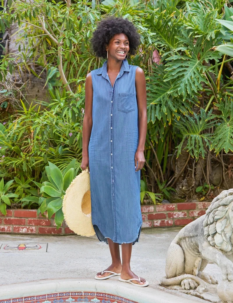 Rory Maxi Sleeveless Shirtdress Vintage Stonewashed Indigo Mesh Soft
