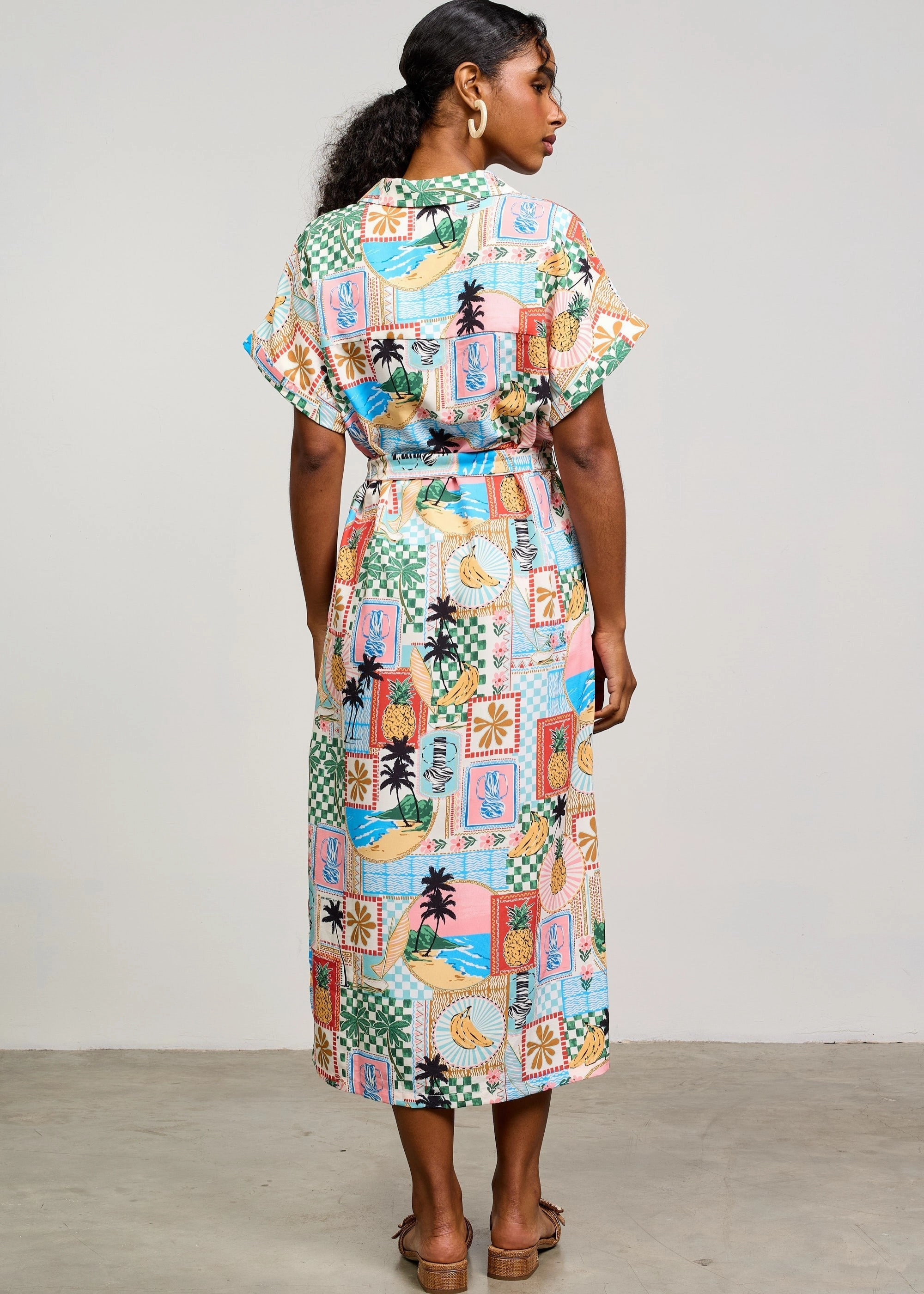 ROSA PRINTED BUTTON FRONT MIDI DRESS Buckle-Detail