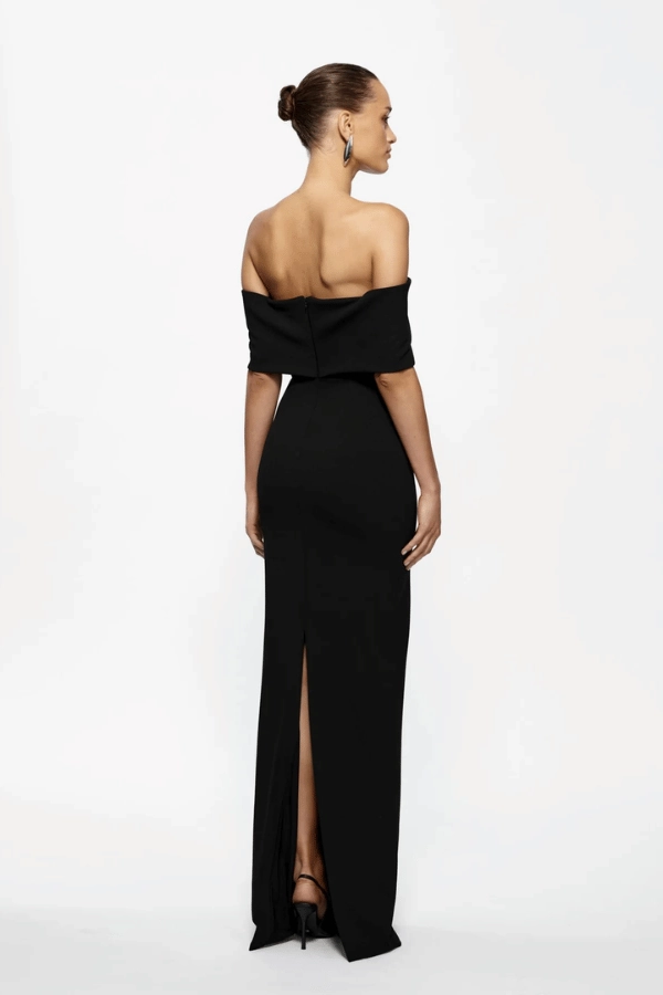Sleek and Sleek Geometric-pattern Rosalind Gown Black