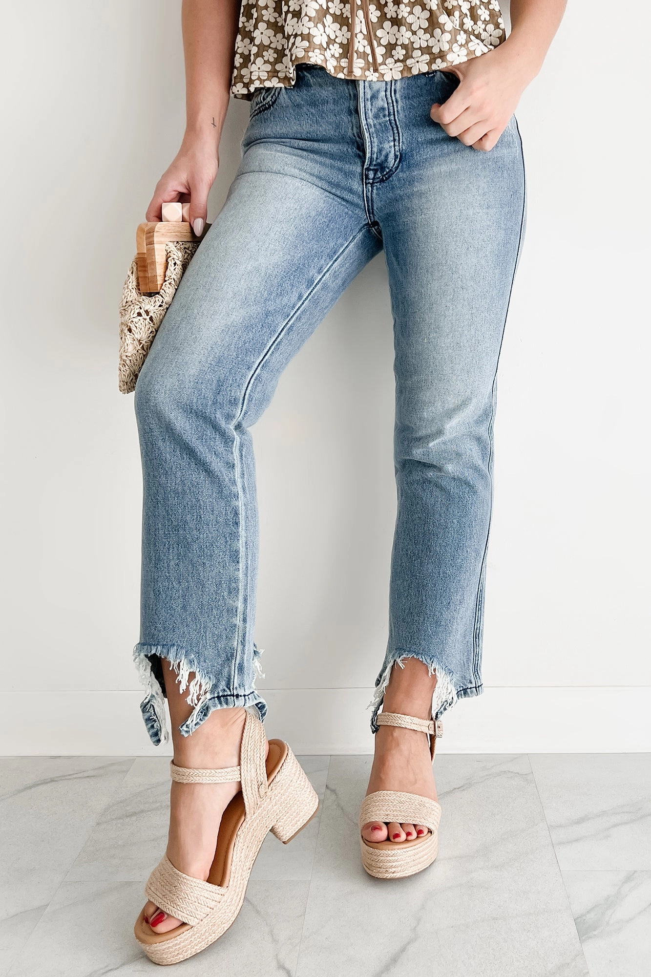 Rosanna Special A Distressed Hem Dad Jeans (Medium Light) Comfort Wearable