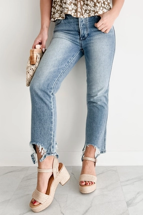 Rosanna Special A Distressed Hem Dad Jeans (Medium Light) Walk Friendly