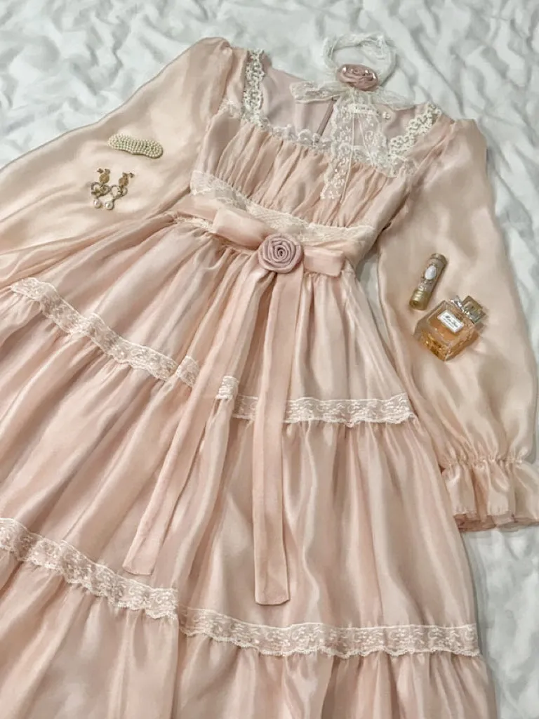 Rosepetal River Fairycore Princess Dress with Choker Necklace