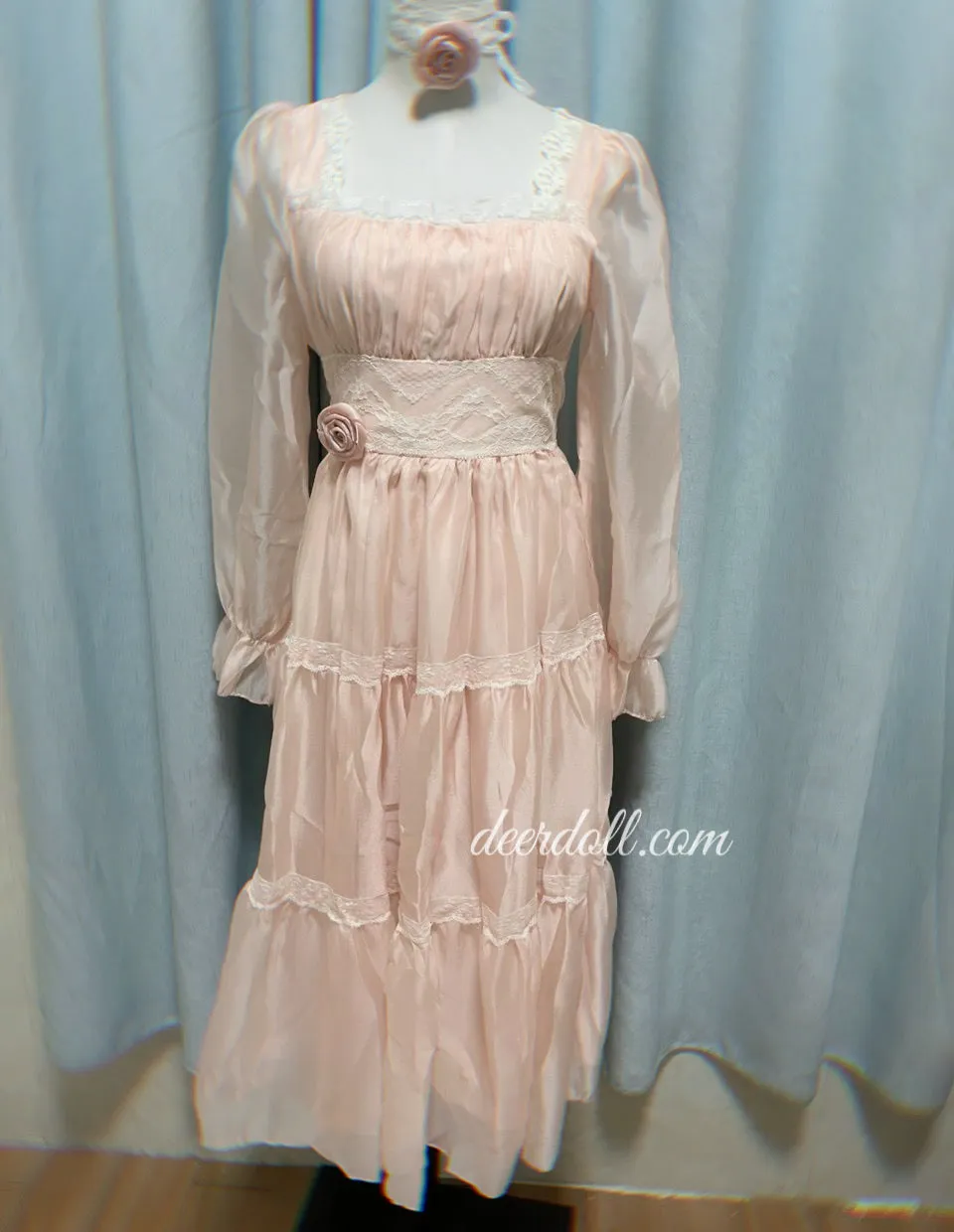 Rosepetal River Fairycore Princess Dress with Choker Necklace