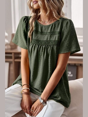 DoubleStitched Hemming RawEdgedDesign ROUND NECK SPLICED LOOSE BLOUSE