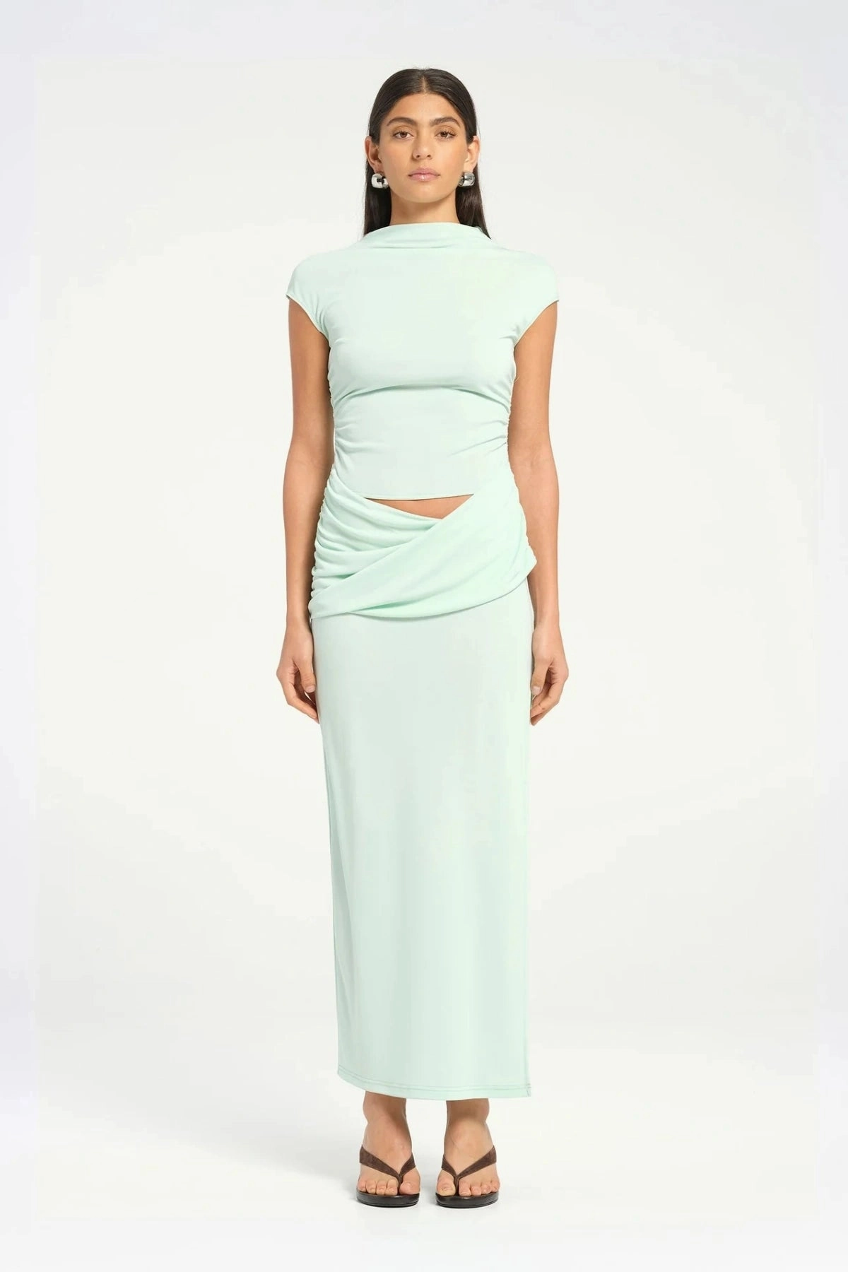 Decorative-Design Flexible Cut Royce Maxi Dress Aqua