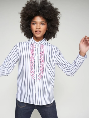 RUFFLE BLOUSE BUTTON DOWN DoubleStitched Hem