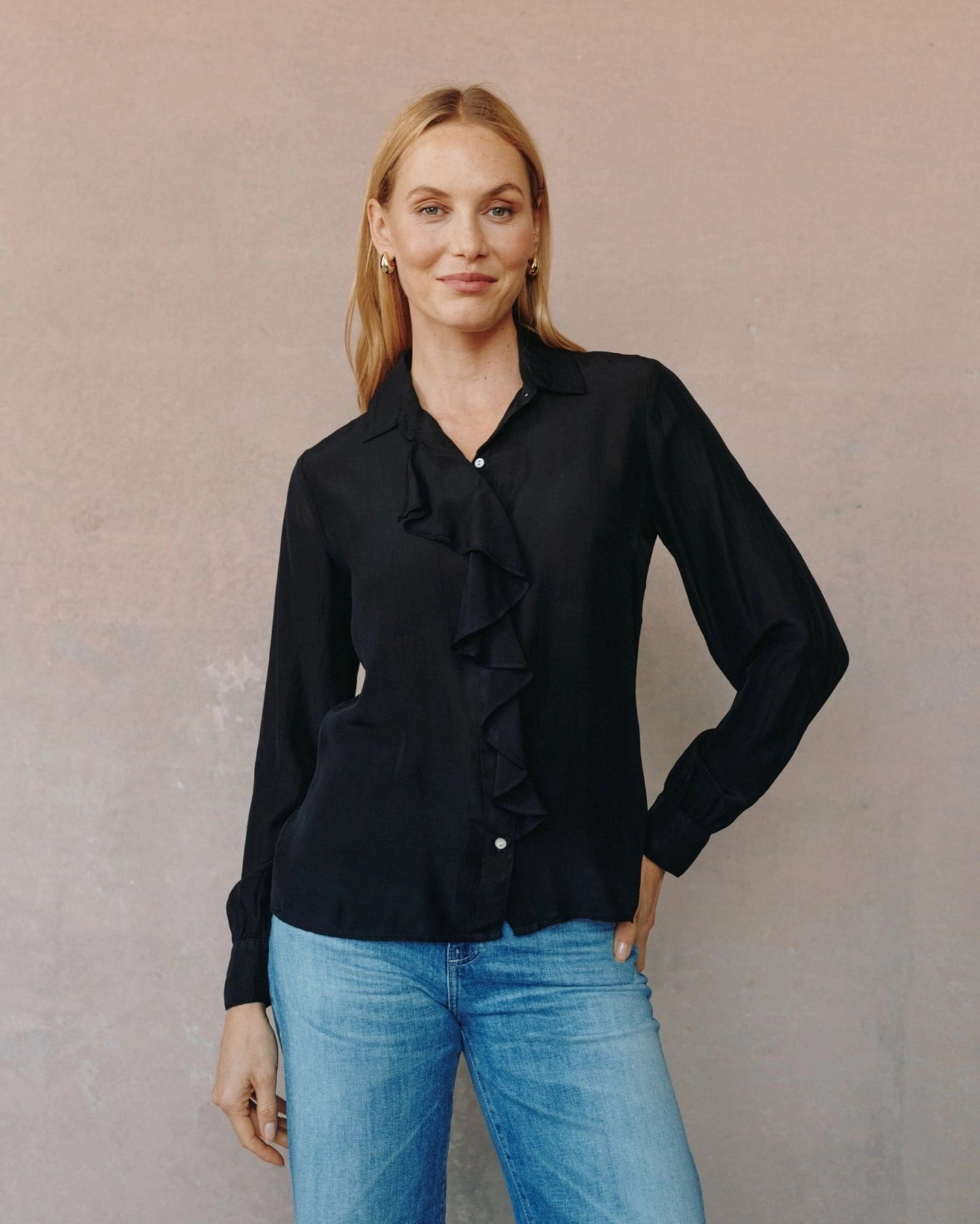 ZeroWaste Construction High Density Weave RUFFLE FRONT SHIRT