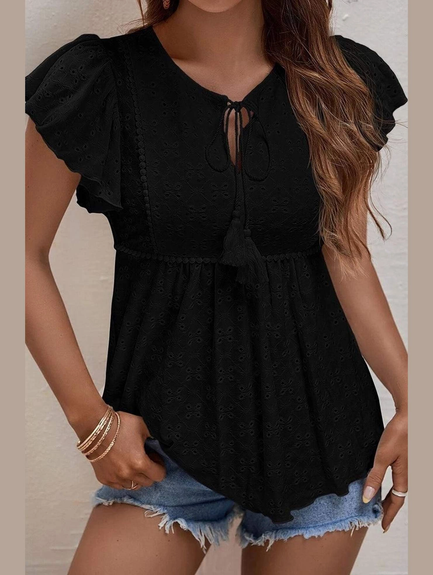 RUFFLED SLEEVE TIE NECK TUNIC TOP Multi Directional Zipper Placement Microfiber Technology