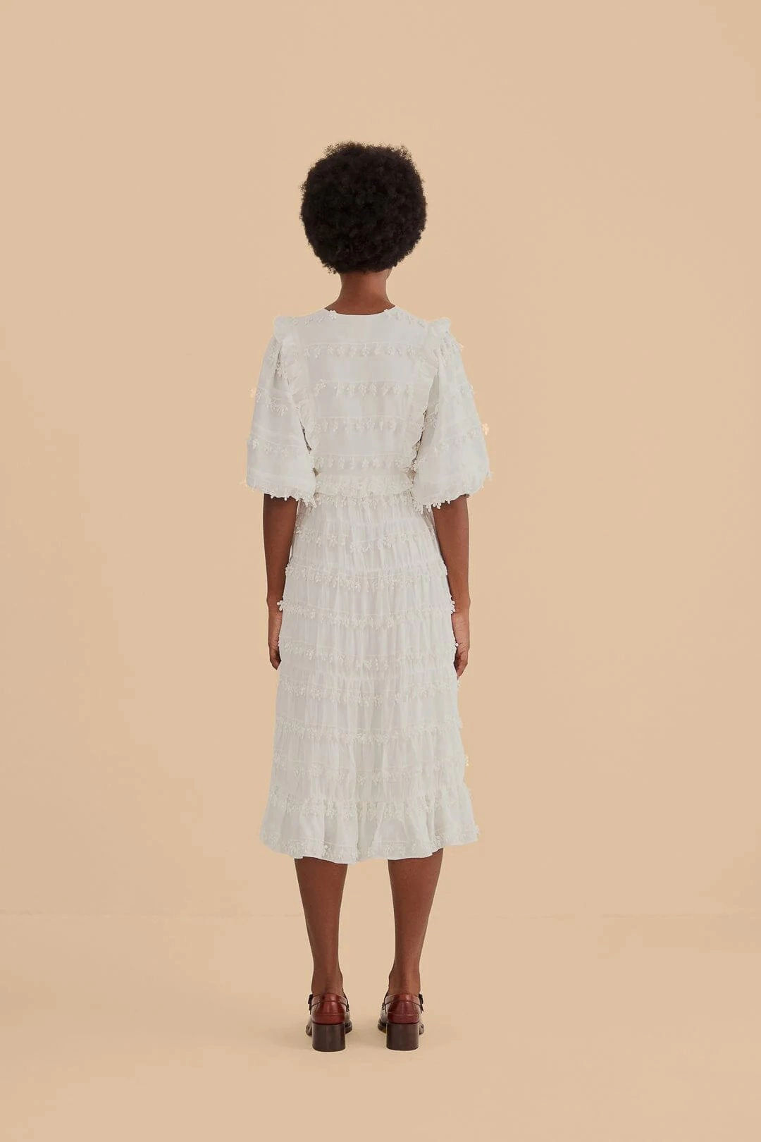 ReinforcedHem Ruffles Tassels Midi Dress Off White