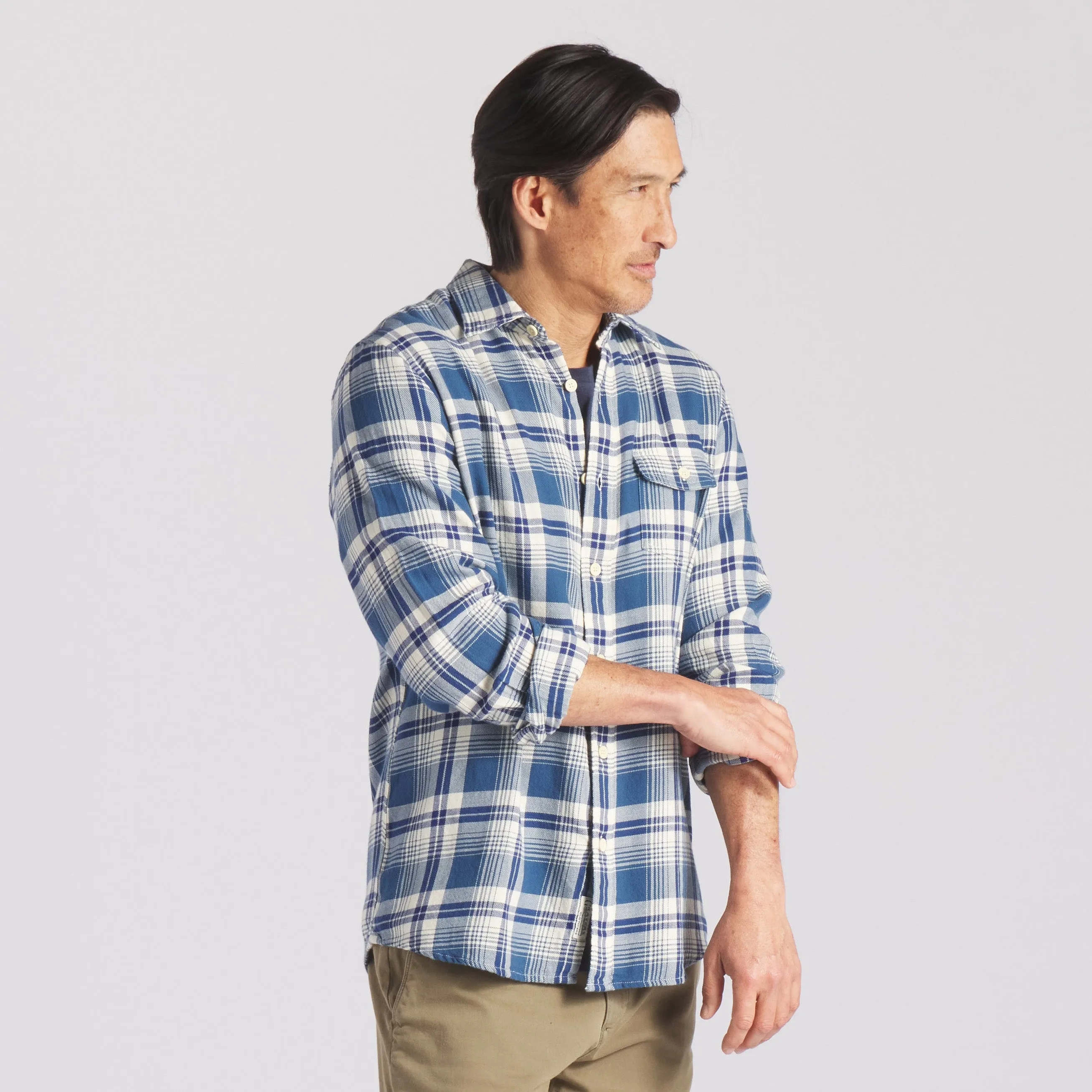 Rugged Twill Shirt - Navy Cream Plaid