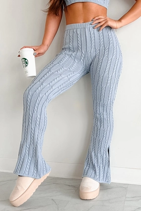 DOORBUSTER Unplugged Mode Cable Knit Flare Pants (Light Blue) Breathable Base