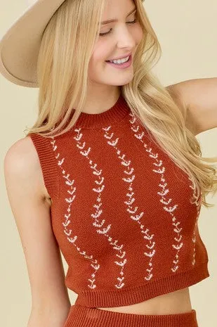 Rust Sweater Knit Midi Skirt Set