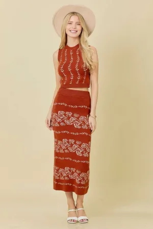 Rust Sweater Knit Midi Skirt Set