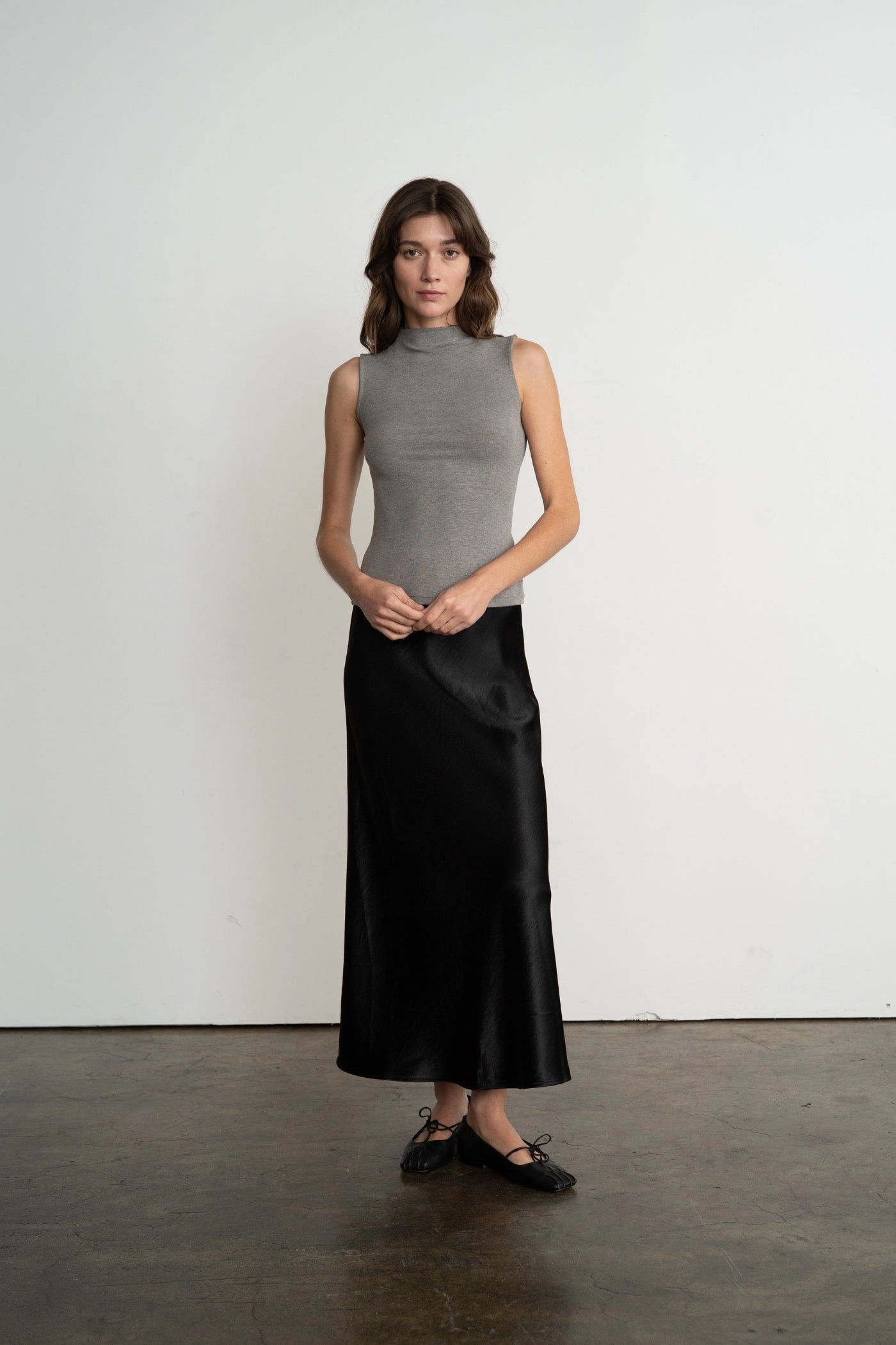 SABRINA SATIN LONG SKIRT Outfit Lineup Chic casual