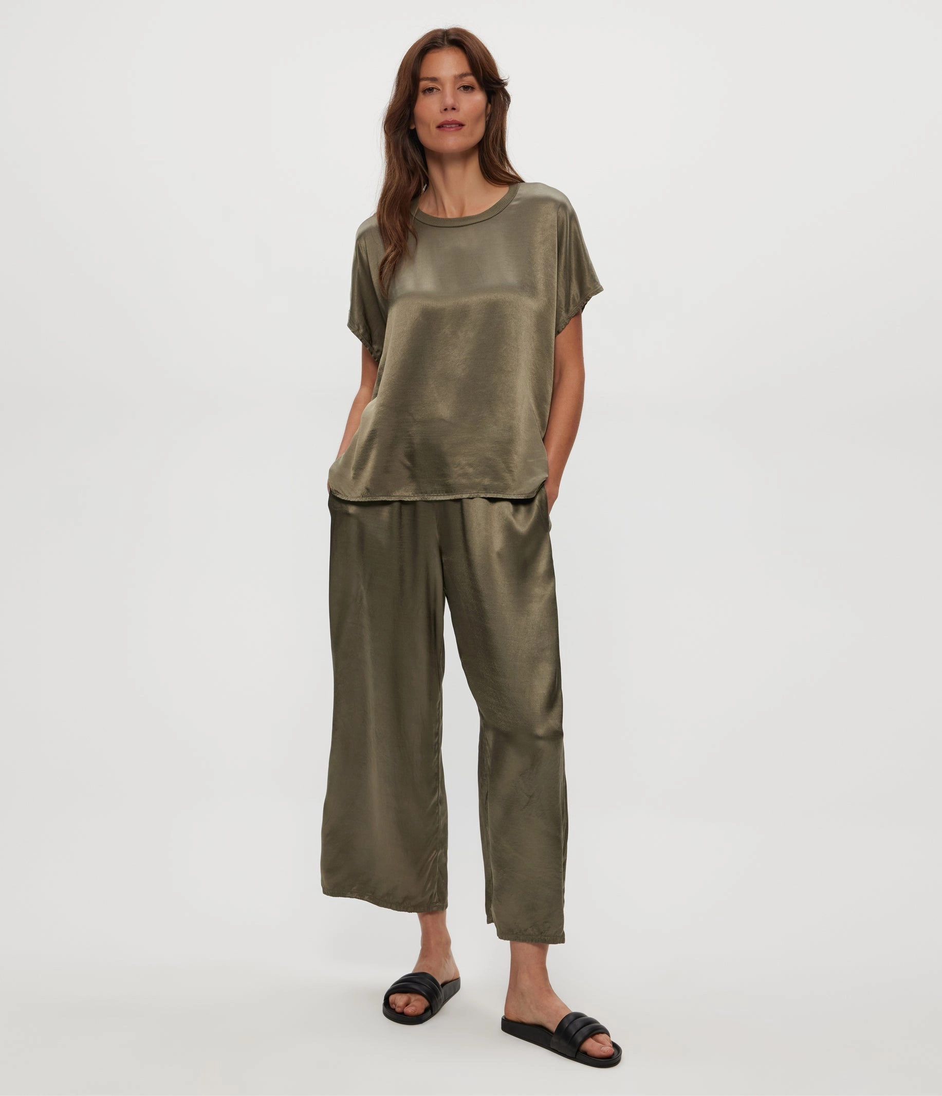 SACHA CROPPED SATIN PANT Neutral Style Padded hips